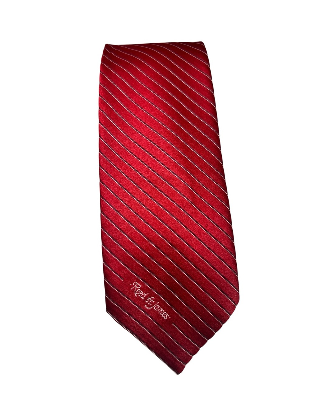 St. James Red Pinstripe Tie • Red/White Diagonal Stripe • Classic Necktie 58